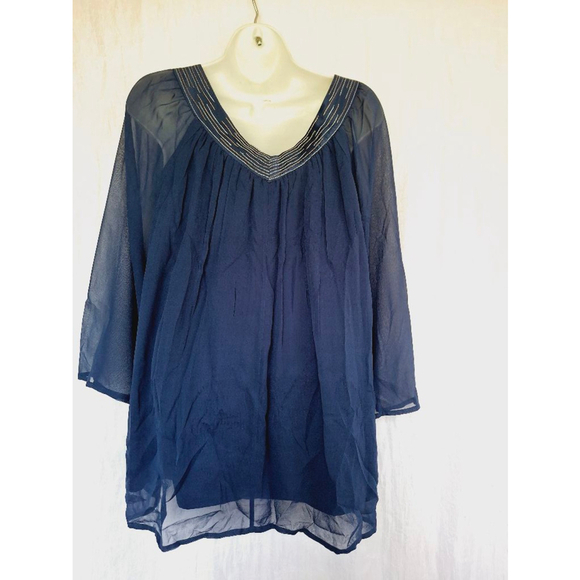 Marc Bouwer Blue square neck 100% silk flowy NWT fancy Blouse Size M - Picture 2 of 3